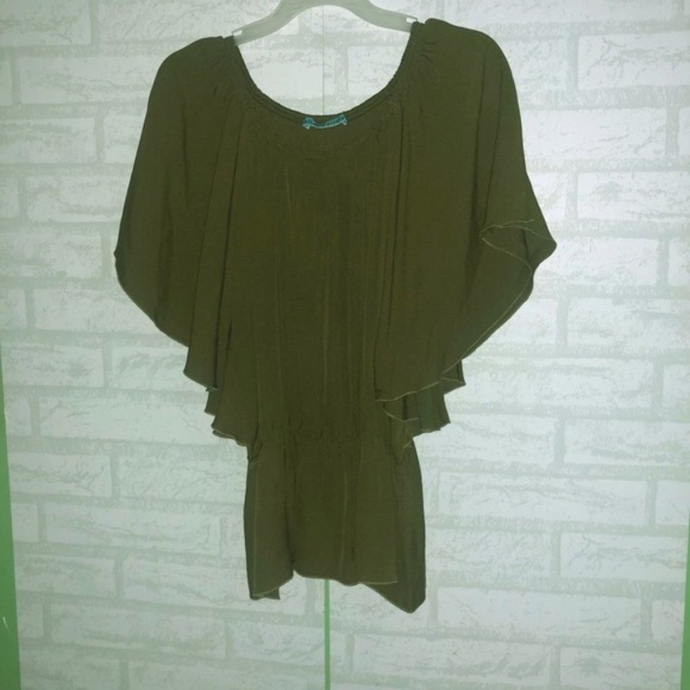 Alice+Olivia Olive-Green Silk Blouse | Women's M